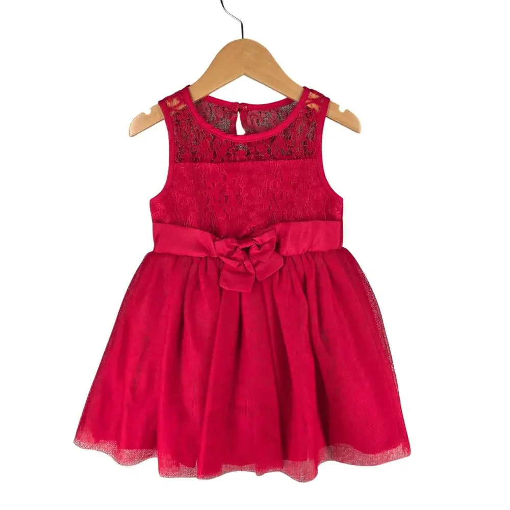 BCBG GIRLS RED LACE PARTY DRESS – TODDLER SIZE 24M – SHEER OVERLAY – CLEAN